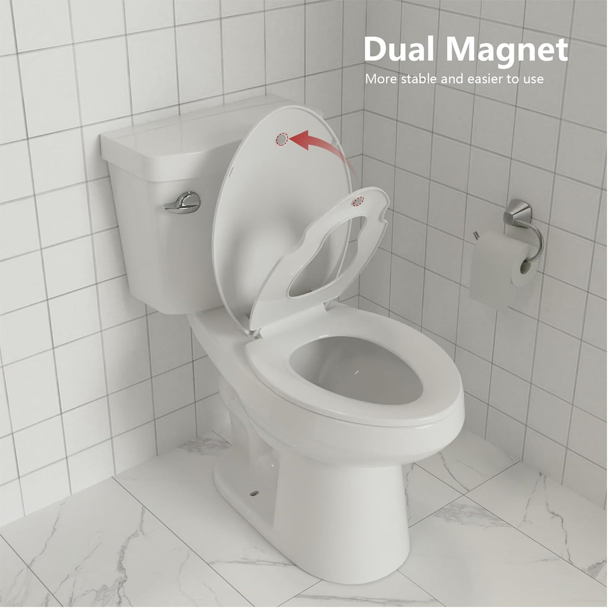 Elongated Toilet Seat with Slow Close & Quiet Close, 19 Inch Never Loosen Durable Lid, Polypropylene Easy to Install & Clean, White