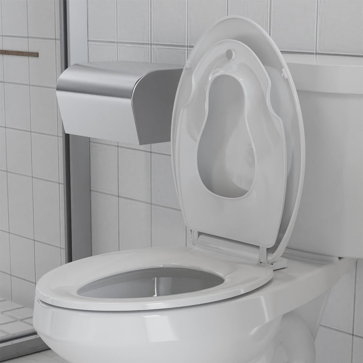 Elongated Toilet Seat with Slow Close & Quiet Close, 19 Inch Never Loosen Durable Lid, Polypropylene Easy to Install & Clean, White