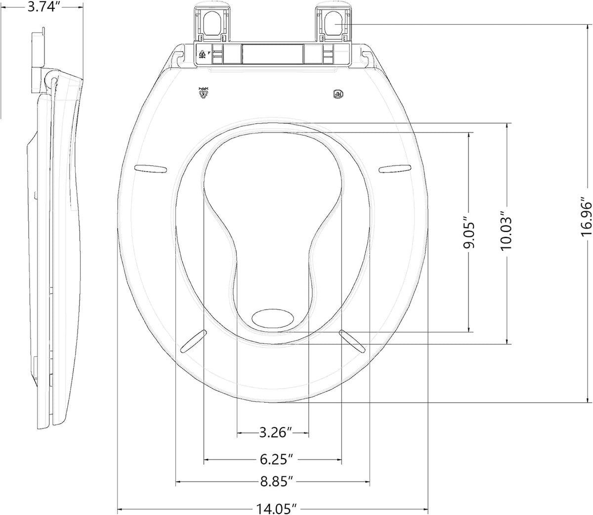 Elongated Toilet Seat with Slow Close & Quiet Close, 19 Inch Never Loosen Durable Lid, Polypropylene Easy to Install & Clean, White