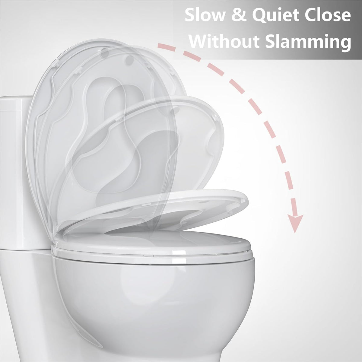 Elongated Toilet Seat with Slow Close & Quiet Close, 19 Inch Never Loosen Durable Lid, Polypropylene Easy to Install & Clean, White