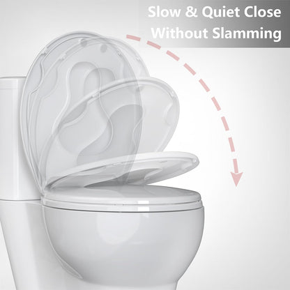 Elongated Toilet Seat with Slow Close & Quiet Close, 19 Inch Never Loosen Durable Lid, Polypropylene Easy to Install & Clean, White