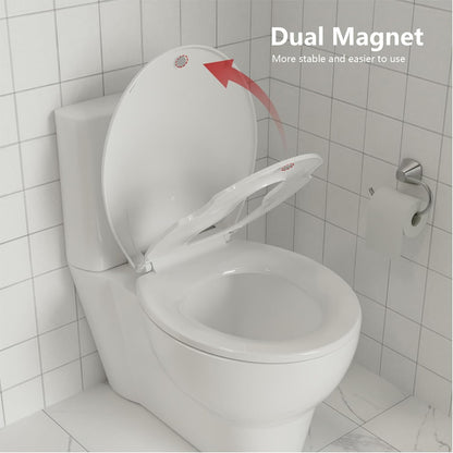 Elongated Toilet Seat with Slow Close & Quiet Close, 19 Inch Never Loosen Durable Lid, Polypropylene Easy to Install & Clean, White
