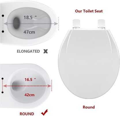Elongated Toilet Seat with Slow Close & Quiet Close, 19 Inch Never Loosen Durable Lid, Polypropylene Easy to Install & Clean, White