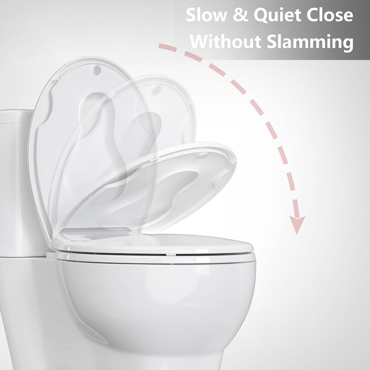Elongated Toilet Seat with Slow Close & Quiet Close, 19 Inch Never Loosen Durable Lid, Polypropylene Easy to Install & Clean, White