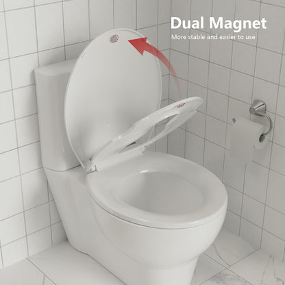 Elongated Toilet Seat with Slow Close & Quiet Close, 19 Inch Never Loosen Durable Lid, Polypropylene Easy to Install & Clean, White