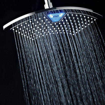 AquaFan 12 inch All-Chrome Rainfall-LED-Shower-Head with Color-Changing LED/LCD Temperature Display