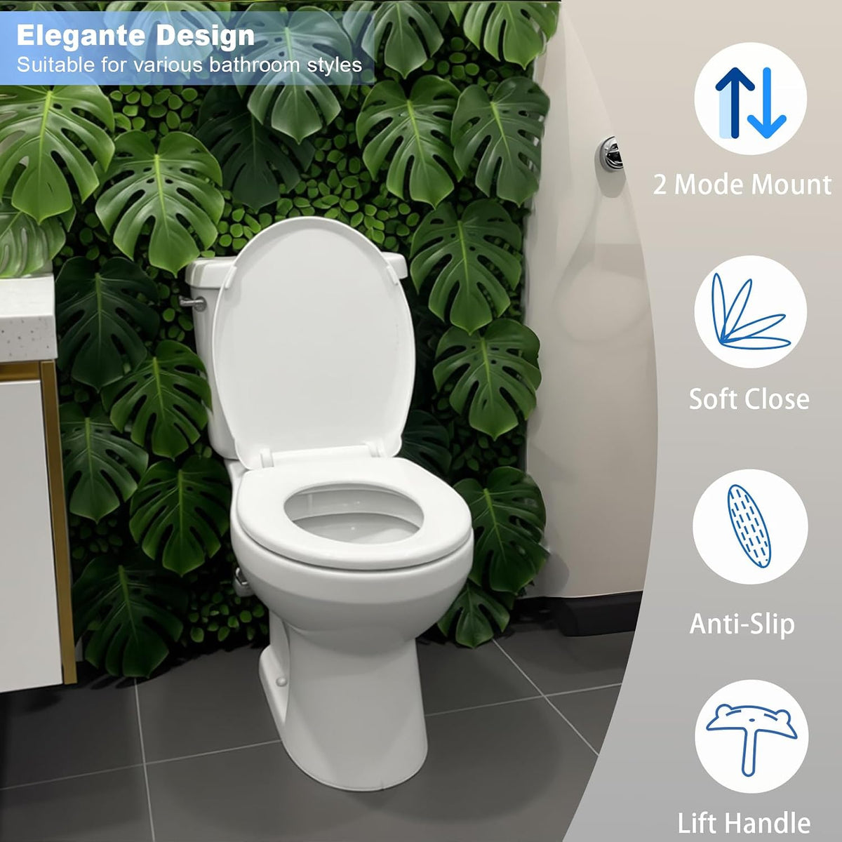 Toilet Seat Round Soft Close, Top and Bottom Fixing Fits for Most Toilet Bowl, Soft Close, Round 16.5inch, PP Material, Safe and Easy Clean, White