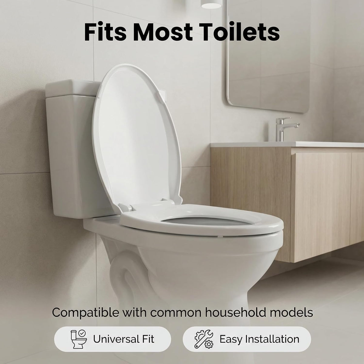 Toilet Seat Round Soft Close, Top and Bottom Fixing Fits for Most Toilet Bowl, Soft Close, Round 16.5inch, PP Material, Safe and Easy Clean, White