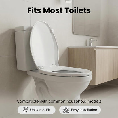 Toilet Seat Round Soft Close, Top and Bottom Fixing Fits for Most Toilet Bowl, Soft Close, Round 16.5inch, PP Material, Safe and Easy Clean, White