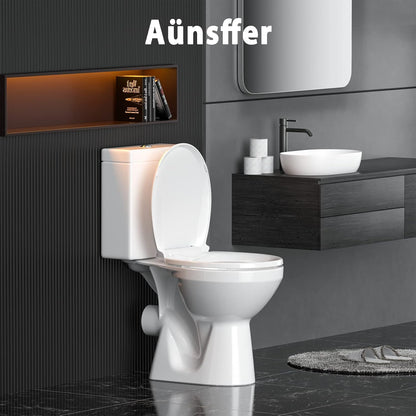Toilet Seat Round Soft Close, Top and Bottom Fixing Fits for Most Toilet Bowl, Soft Close, Round 16.5inch, PP Material, Safe and Easy Clean, White