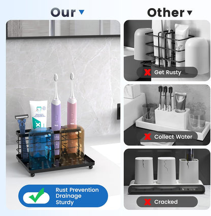 Toothbrush Holders for Bathroom, Stainless Steel, 2 Slots, Black