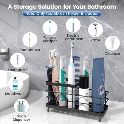 Toothbrush Holders for Bathroom, Stainless Steel, 2 Slots, Black