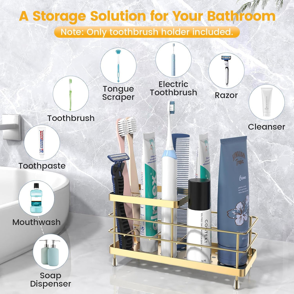 Toothbrush Holders for Bathroom, Stainless Steel, 2 Slots, Black