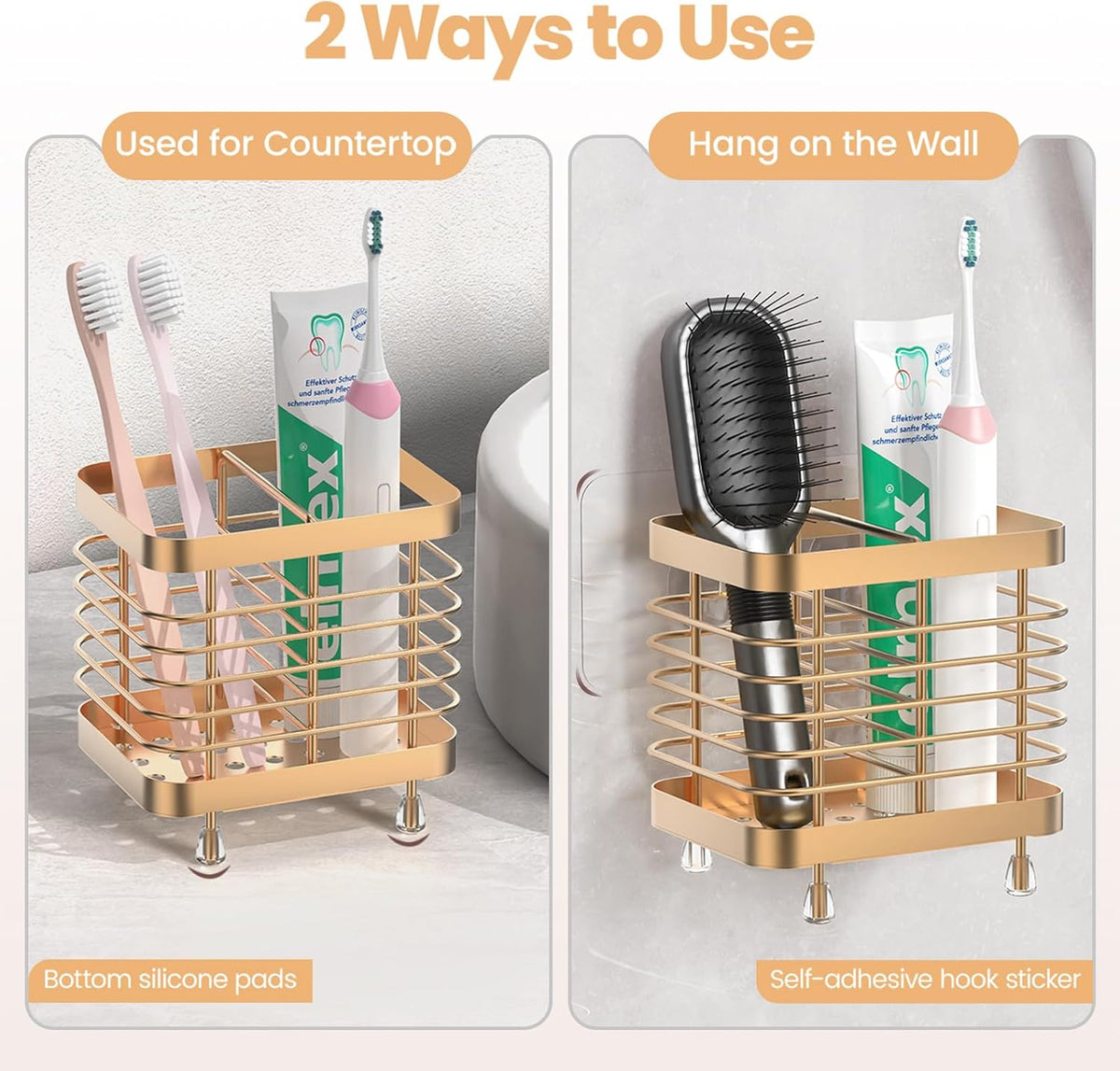 Toothbrush Holders for Bathroom, Stainless Steel, 2 Slots, Black
