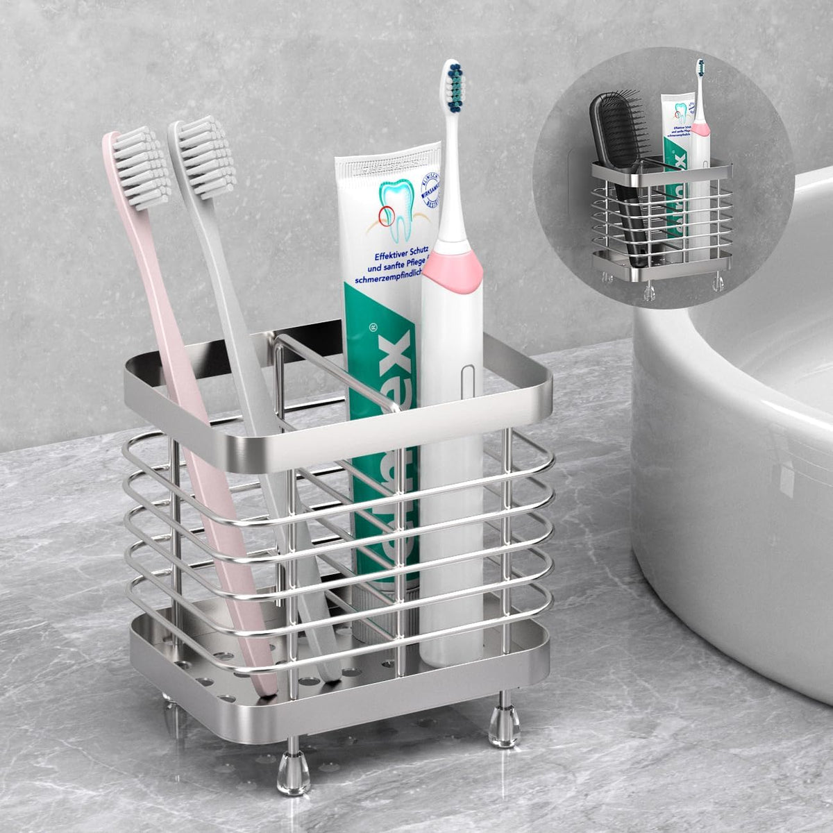 Toothbrush Holders for Bathroom, Stainless Steel, 2 Slots, Black