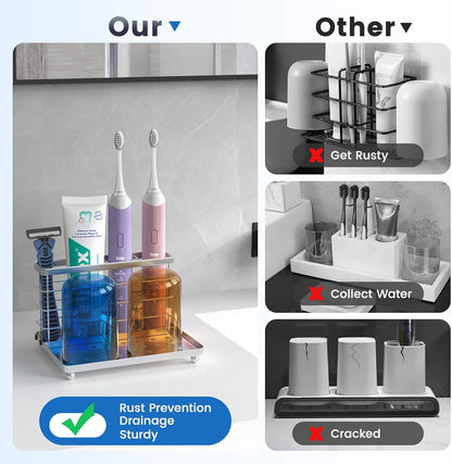 Toothbrush Holders for Bathroom, Stainless Steel, 2 Slots, Black