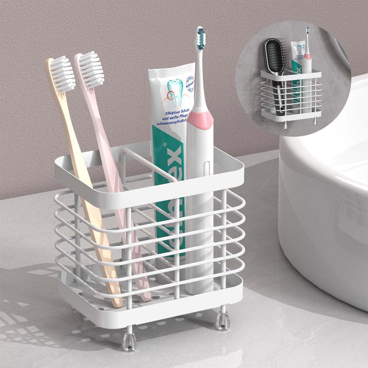 Toothbrush Holders for Bathroom, Stainless Steel, 2 Slots, Black