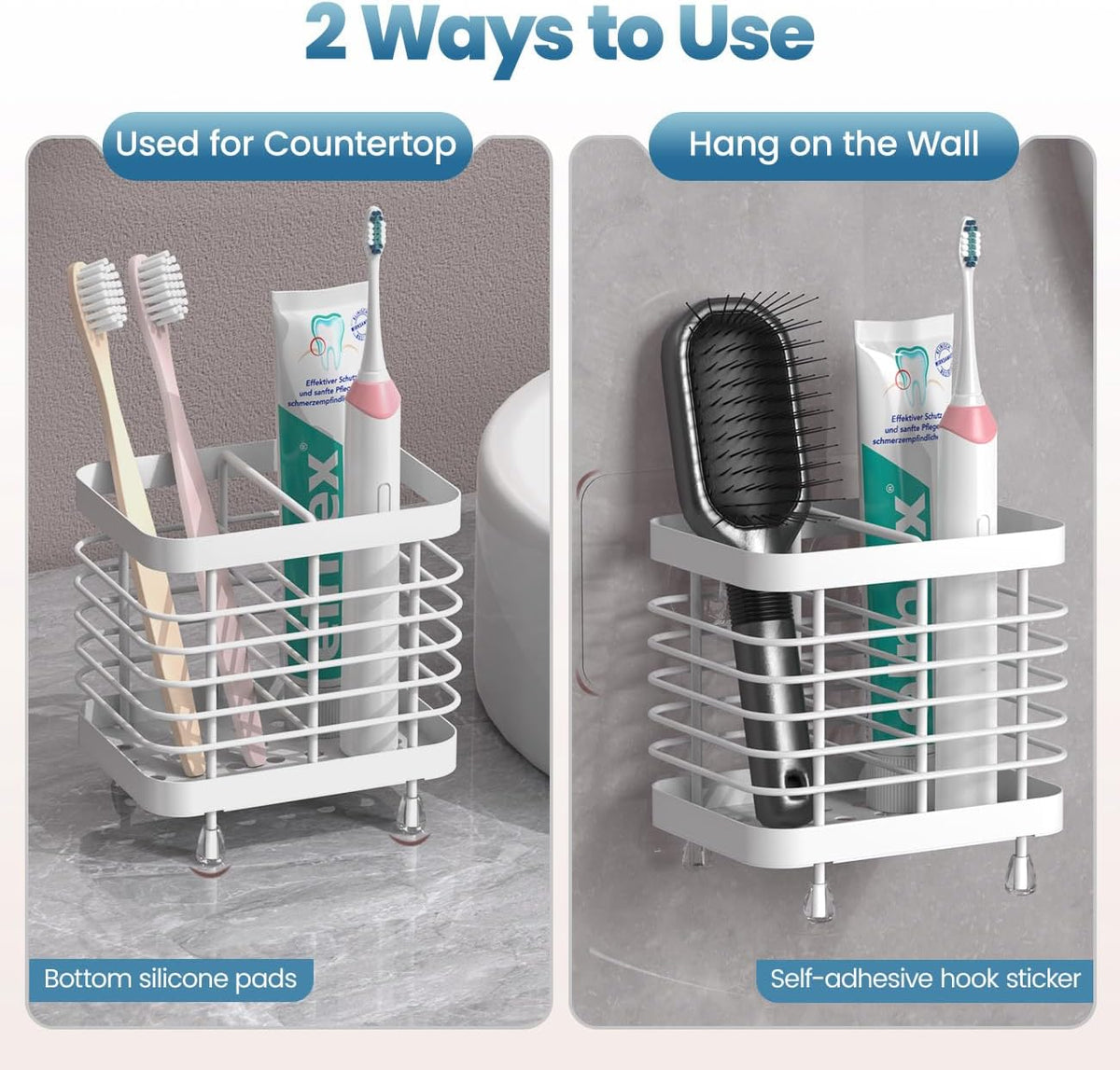 Toothbrush Holders for Bathroom, Stainless Steel, 2 Slots, Black