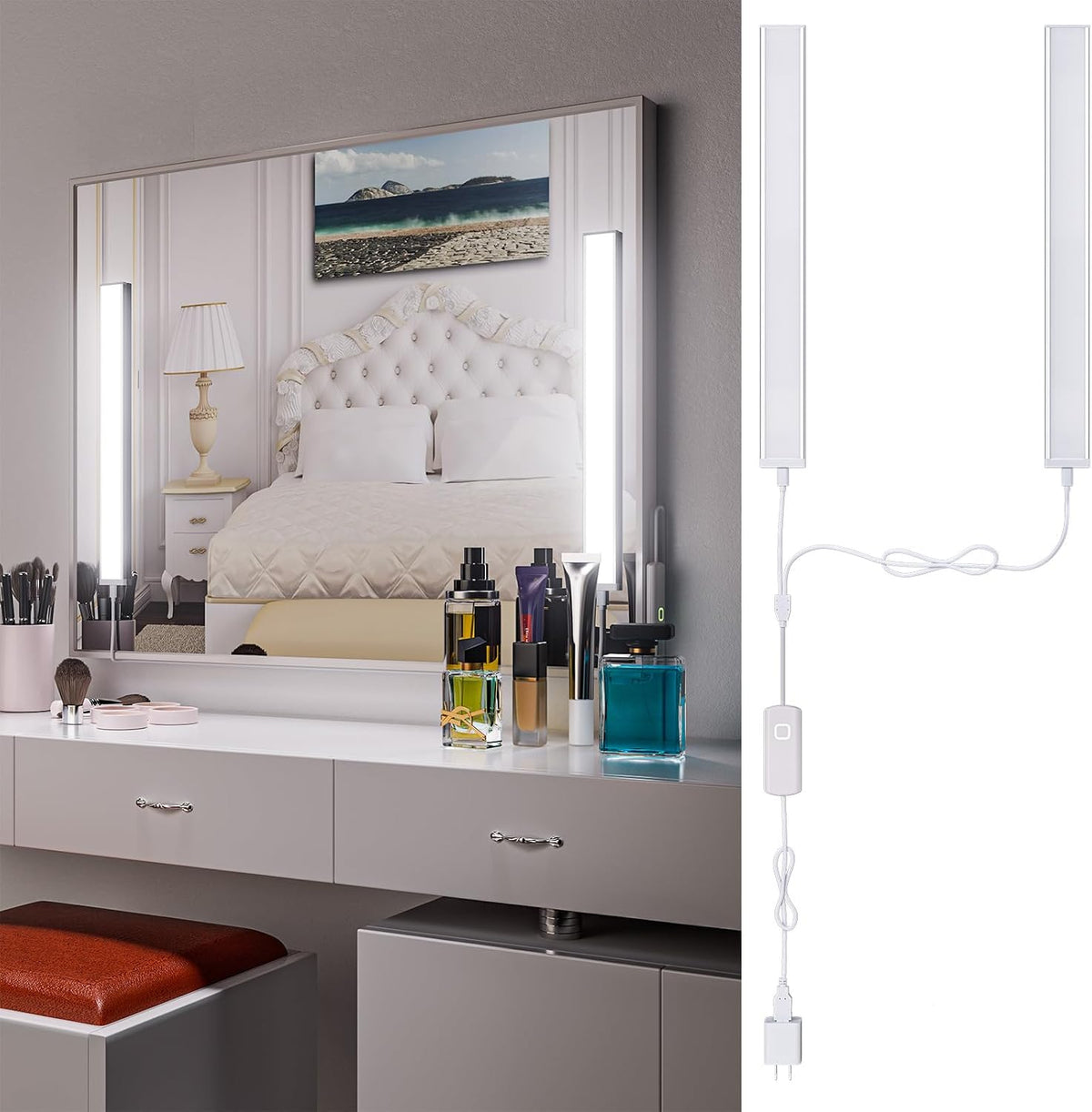 LED Vanity Lights for Mirror, Bright Dimmable and Color Temperature Changeable LED Makeup Light, Durable Stick-on 5V USB Powered Mirror Lights