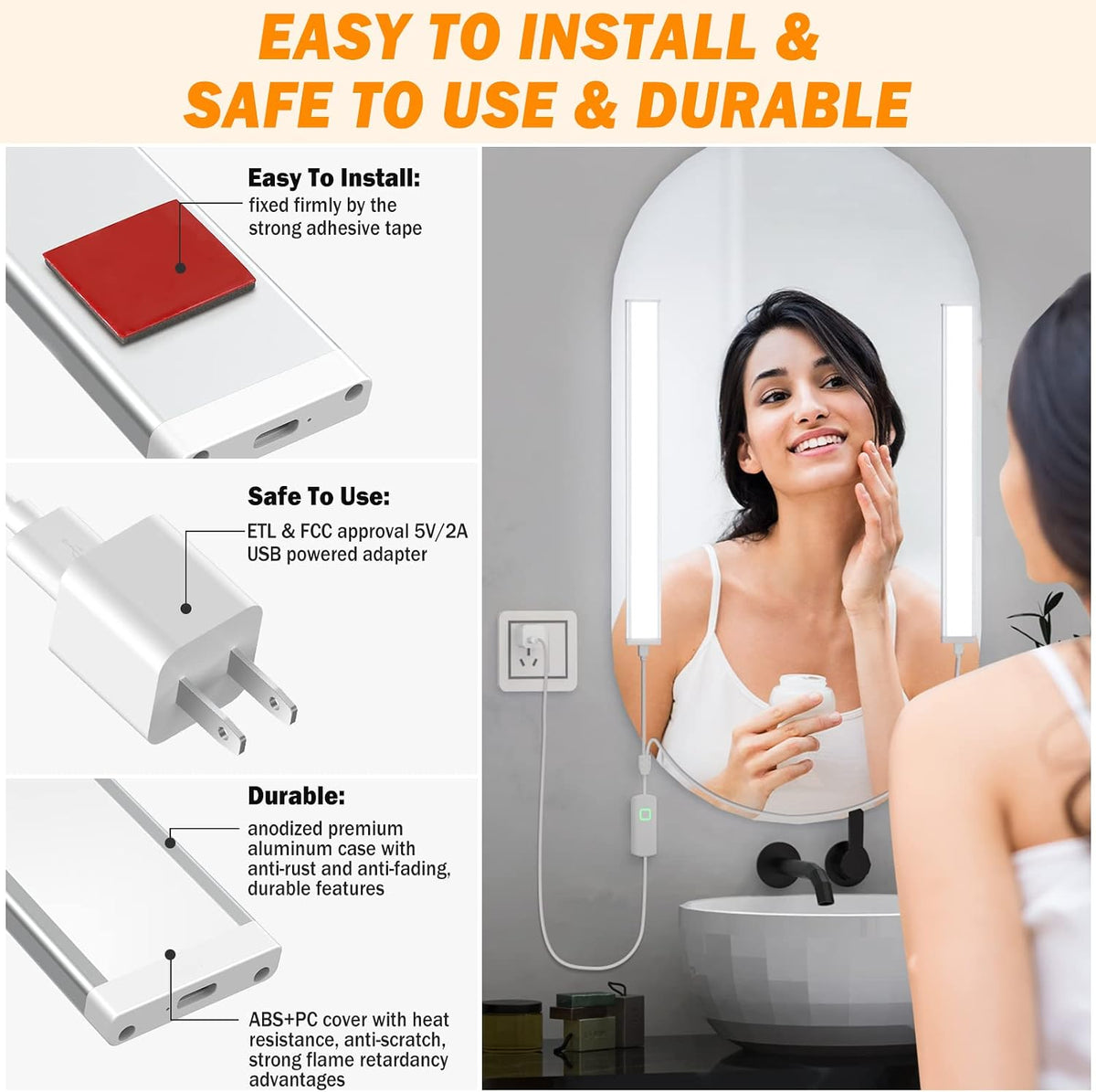 LED Vanity Lights for Mirror, Bright Dimmable and Color Temperature Changeable LED Makeup Light, Durable Stick-on 5V USB Powered Mirror Lights