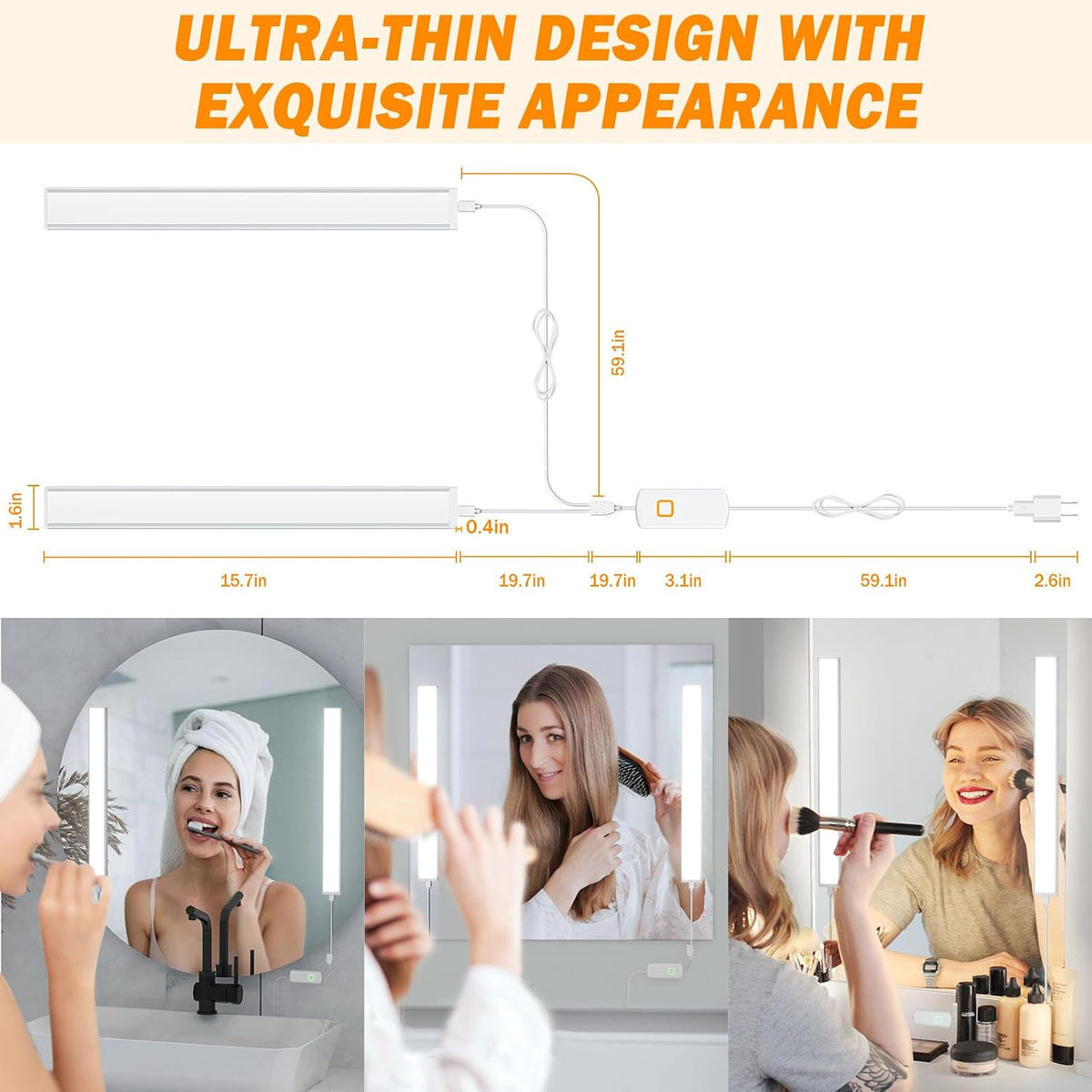 LED Vanity Lights for Mirror, Bright Dimmable and Color Temperature Changeable LED Makeup Light, Durable Stick-on 5V USB Powered Mirror Lights