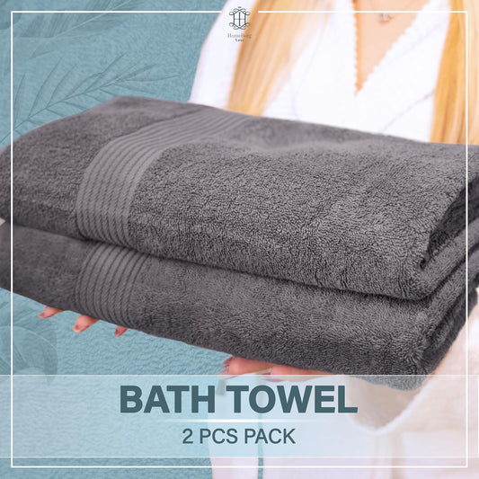 Luxe 2-Piece Bath Towel Set – Large Soft Cotton Towels, Absorbent, Durable & Skin-Friendly, Machine Washable, 27 x 54 in, Stone Grey