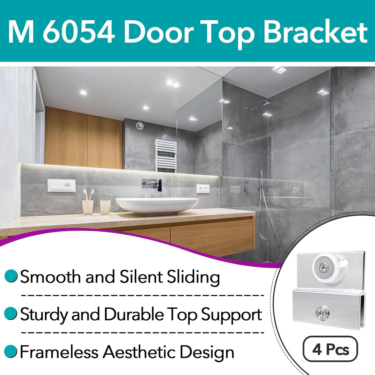 4 Pcs M 6054 Top Bracket Roller Assembly for Frameless Shower Doors