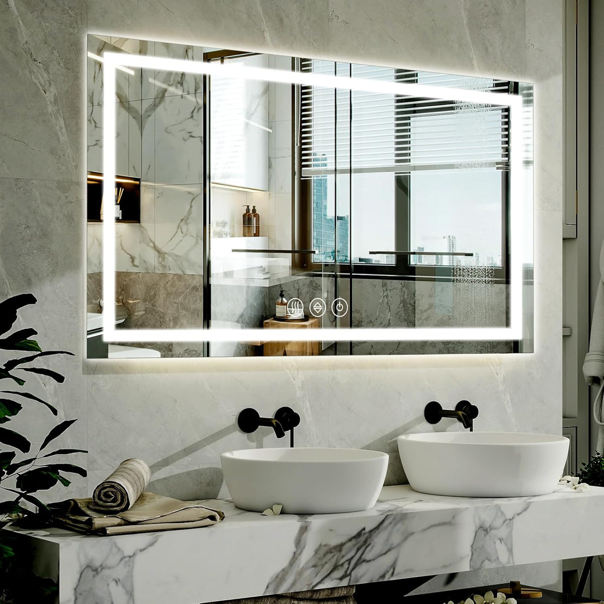 40"X60"LED Bathroom Mirror, Backlit + Front Lit Wall Mirror