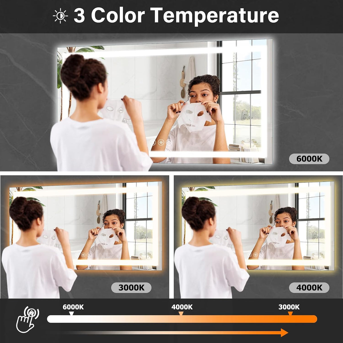 40"X60"LED Bathroom Mirror, Backlit + Front Lit Wall Mirror