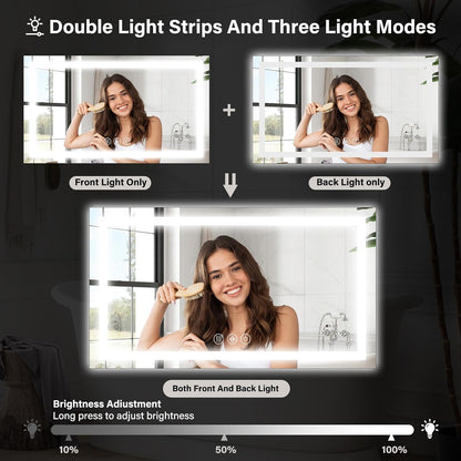 40"X60"LED Bathroom Mirror, Backlit + Front Lit Wall Mirror