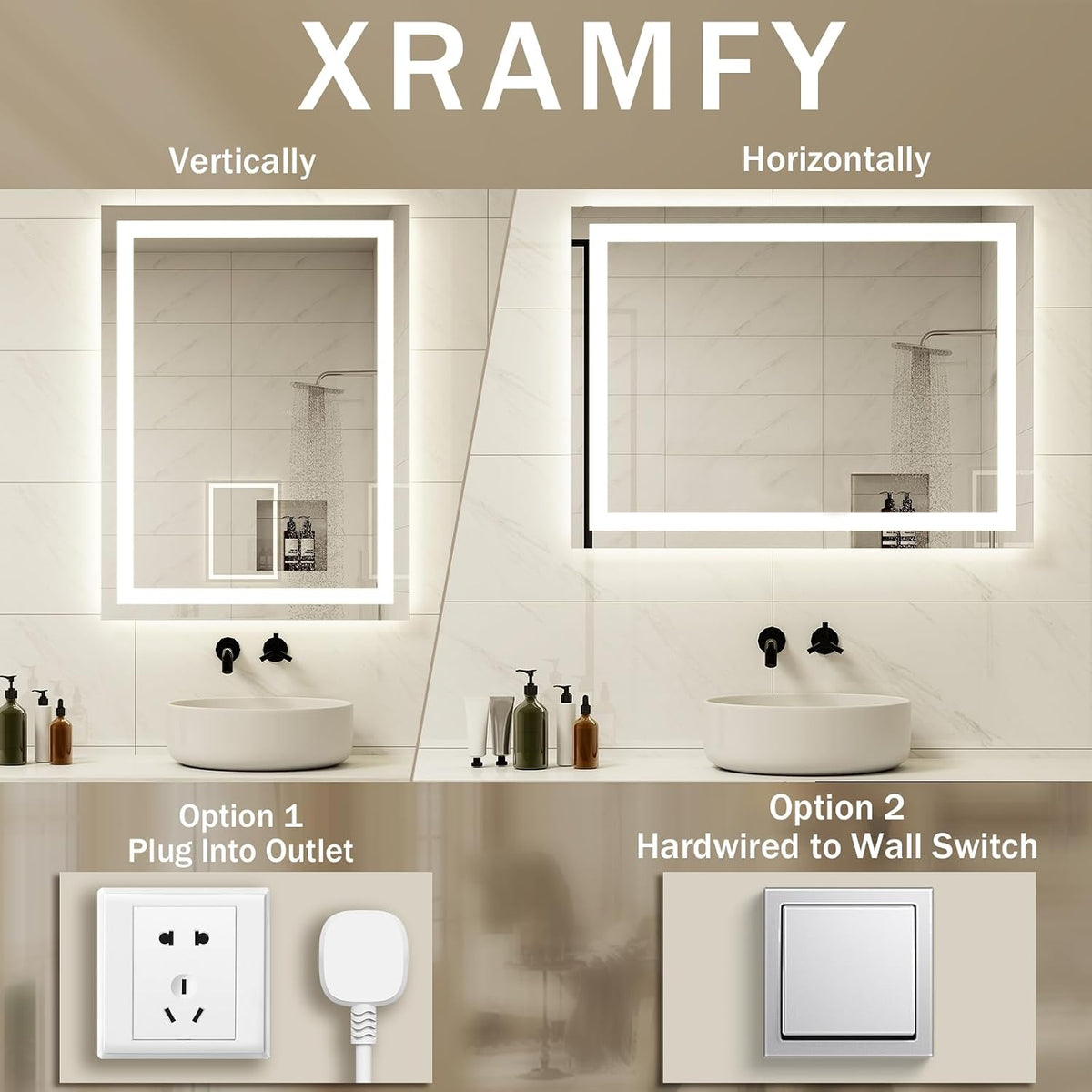 40"X60"LED Bathroom Mirror, Backlit + Front Lit Wall Mirror
