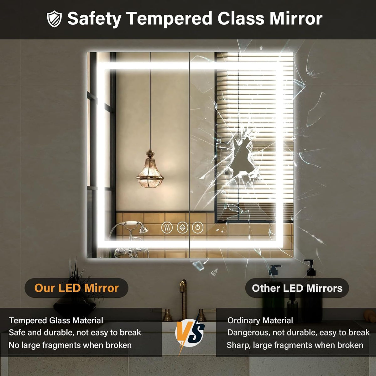 40"X60"LED Bathroom Mirror, Backlit + Front Lit Wall Mirror
