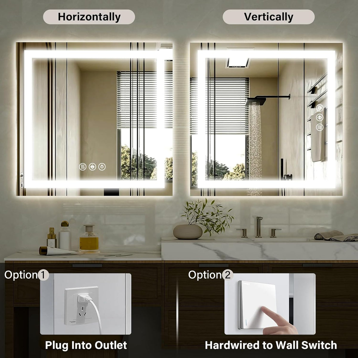 40"X60"LED Bathroom Mirror, Backlit + Front Lit Wall Mirror