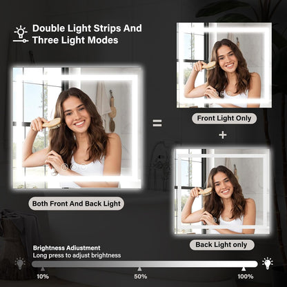 40"X60"LED Bathroom Mirror, Backlit + Front Lit Wall Mirror