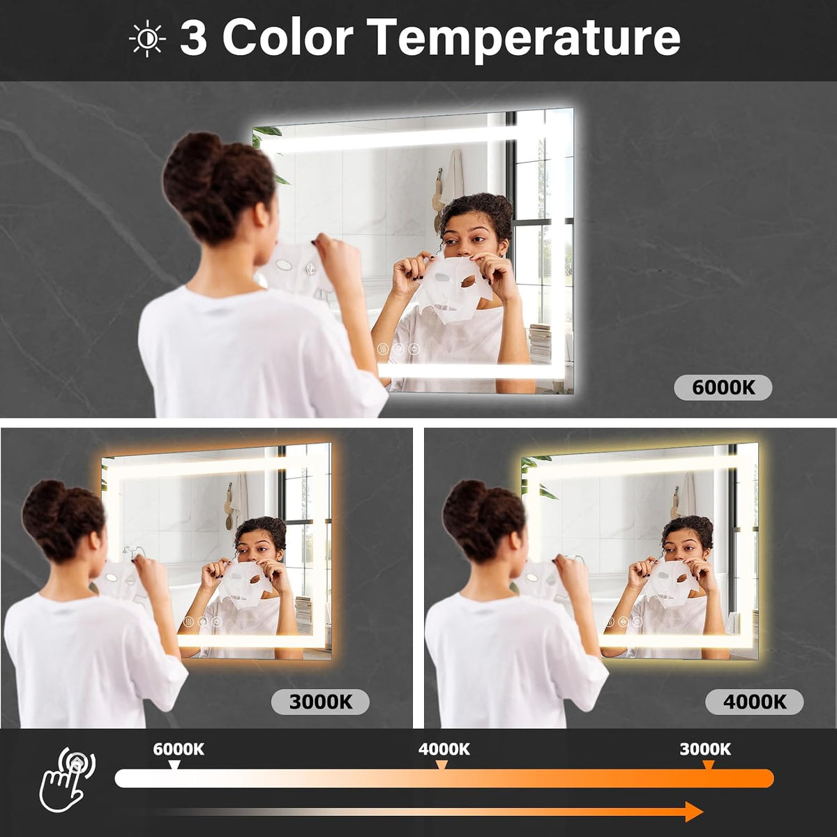 40"X60"LED Bathroom Mirror, Backlit + Front Lit Wall Mirror