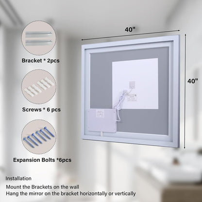 40"X60"LED Bathroom Mirror, Backlit + Front Lit Wall Mirror
