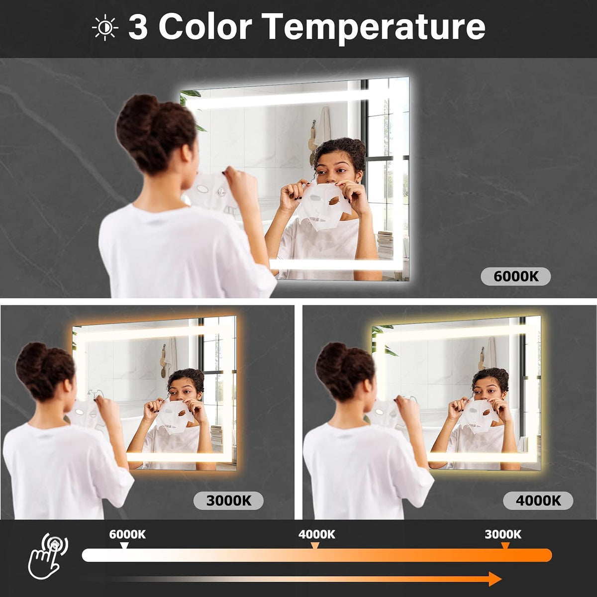 40"X60"LED Bathroom Mirror, Backlit + Front Lit Wall Mirror