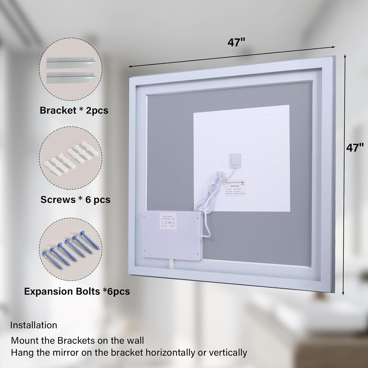 40"X60"LED Bathroom Mirror, Backlit + Front Lit Wall Mirror