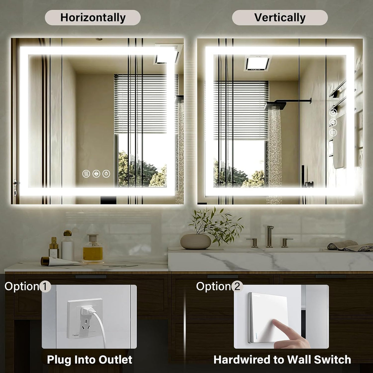 40"X60"LED Bathroom Mirror, Backlit + Front Lit Wall Mirror