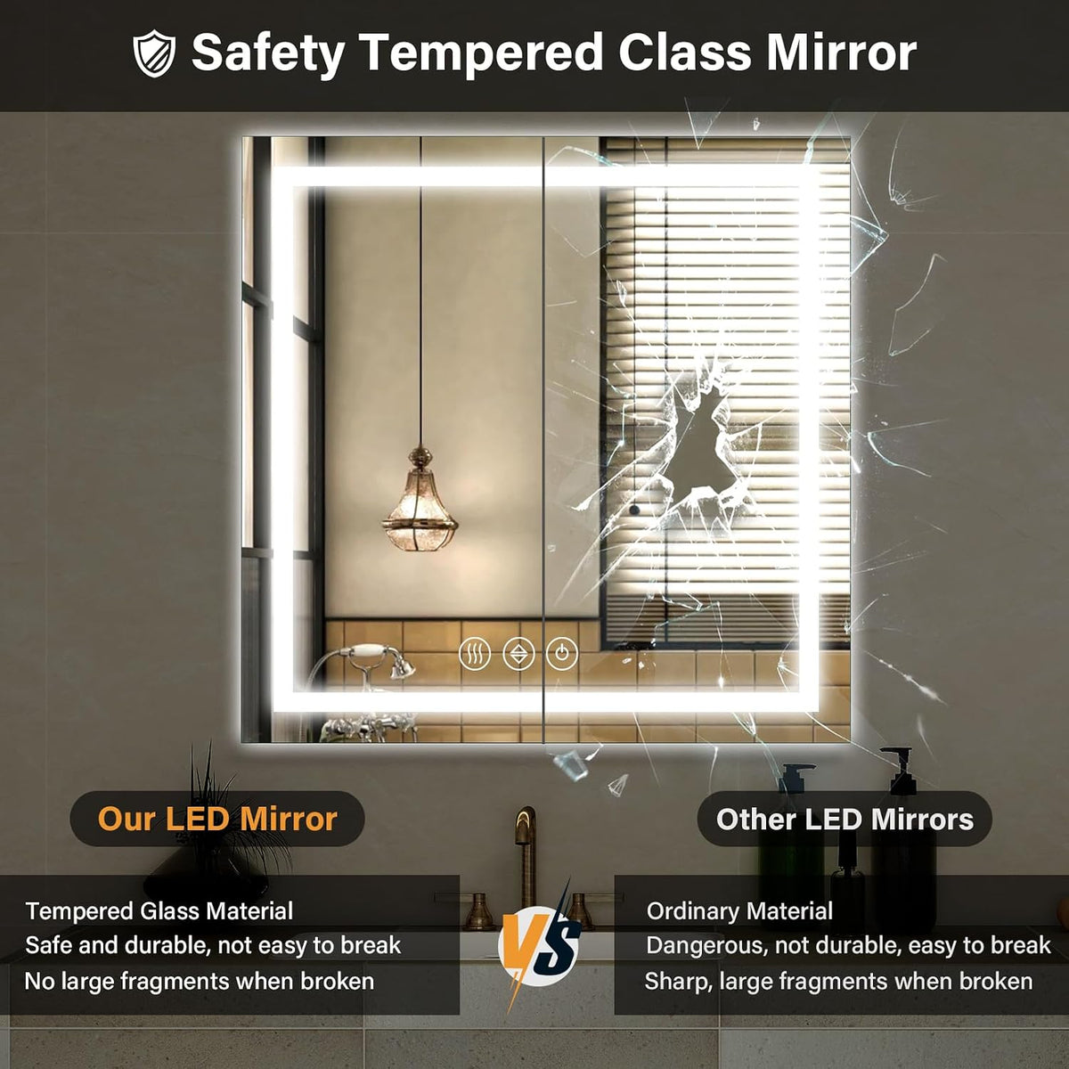40"X60"LED Bathroom Mirror, Backlit + Front Lit Wall Mirror