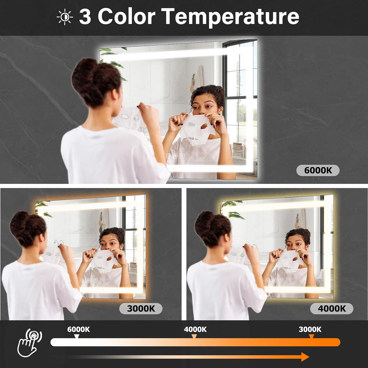40"X60"LED Bathroom Mirror, Backlit + Front Lit Wall Mirror