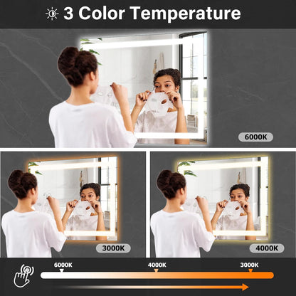 40"X60"LED Bathroom Mirror, Backlit + Front Lit Wall Mirror