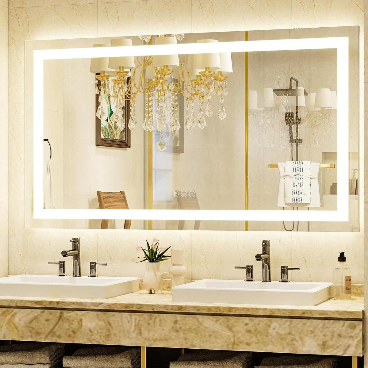 40"X60"LED Bathroom Mirror, Backlit + Front Lit Wall Mirror