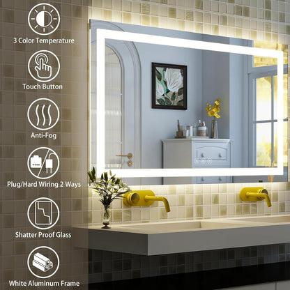 40"X60"LED Bathroom Mirror, Backlit + Front Lit Wall Mirror