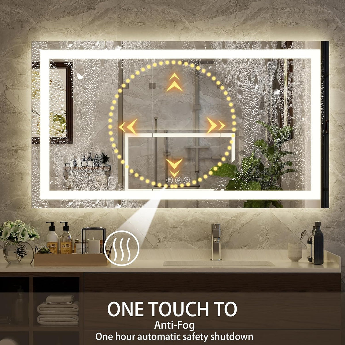 40"X60"LED Bathroom Mirror, Backlit + Front Lit Wall Mirror
