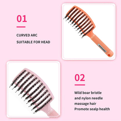 3 Pack Vented Quick Drying Massage Blow Detangler Brush,Boar Bristle Hair Brush Set-Curved,Detangling Hair Brush for Women Long,Thick, Thin, Curly(Green)