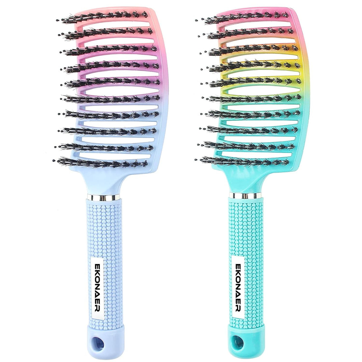 3 Pack Vented Quick Drying Massage Blow Detangler Brush,Boar Bristle Hair Brush Set-Curved,Detangling Hair Brush for Women Long,Thick, Thin, Curly(Green)