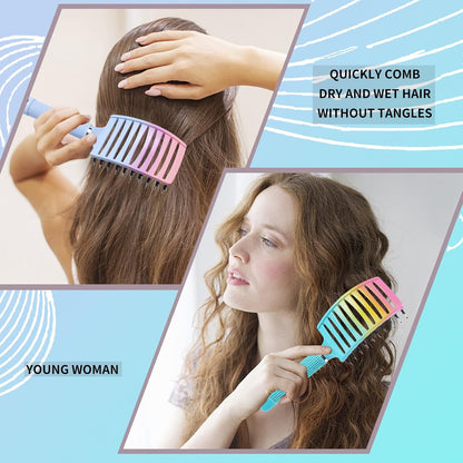 3 Pack Vented Quick Drying Massage Blow Detangler Brush,Boar Bristle Hair Brush Set-Curved,Detangling Hair Brush for Women Long,Thick, Thin, Curly(Green)