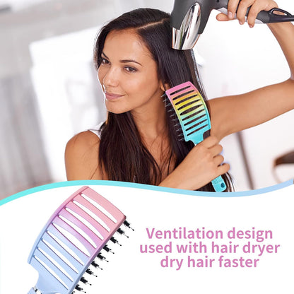 3 Pack Vented Quick Drying Massage Blow Detangler Brush,Boar Bristle Hair Brush Set-Curved,Detangling Hair Brush for Women Long,Thick, Thin, Curly(Green)