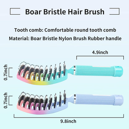 3 Pack Vented Quick Drying Massage Blow Detangler Brush,Boar Bristle Hair Brush Set-Curved,Detangling Hair Brush for Women Long,Thick, Thin, Curly(Green)